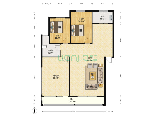 西湖左岸 2室1厅1卫 98平方