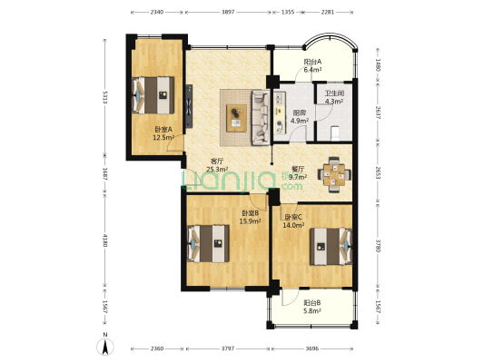 第十街区 3室2厅1卫 109平方
