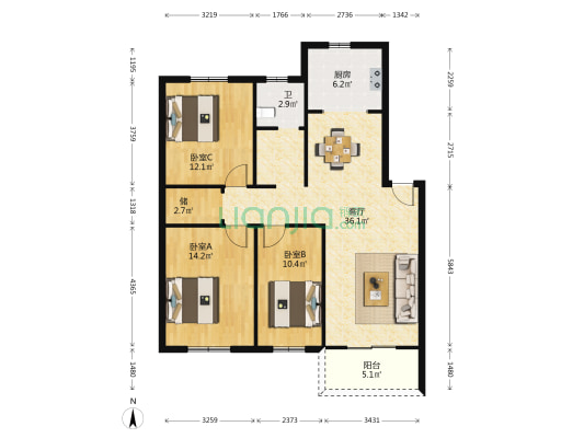 四十埠家园 3室1厅1卫 104平方