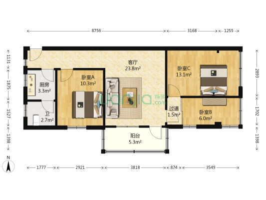 粤汉路 3室1厅1卫 78平方