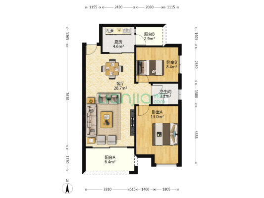 椿地秋苑 2室1厅1卫 83平方