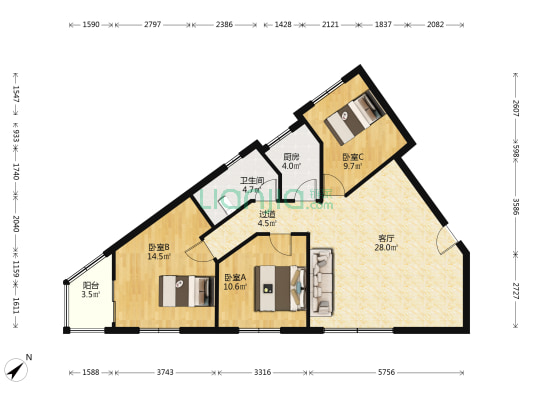 柏丽雅居 3室1厅1卫 108平方