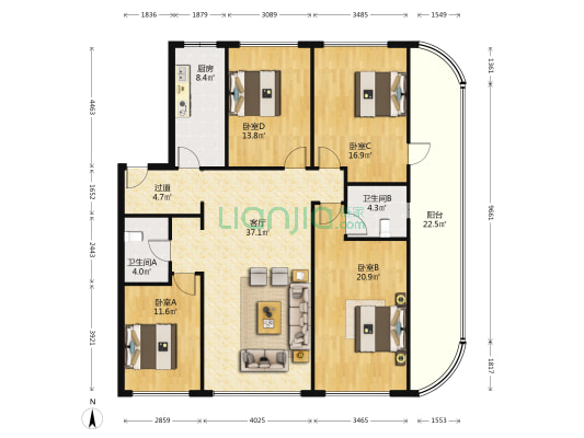 汇置尚都六期 4室1厅2卫 134平方