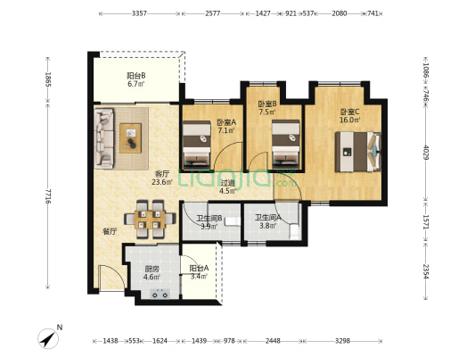 双城海岸 3室1厅2卫 98平方