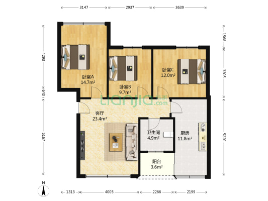 团山堡 3室1厅1卫 86平方
