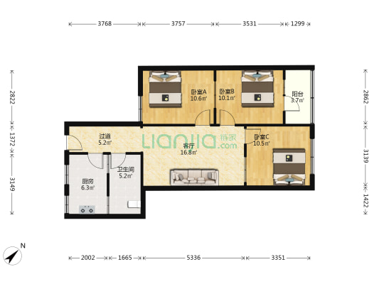 五福路6号 3室1厅1卫 84平方
