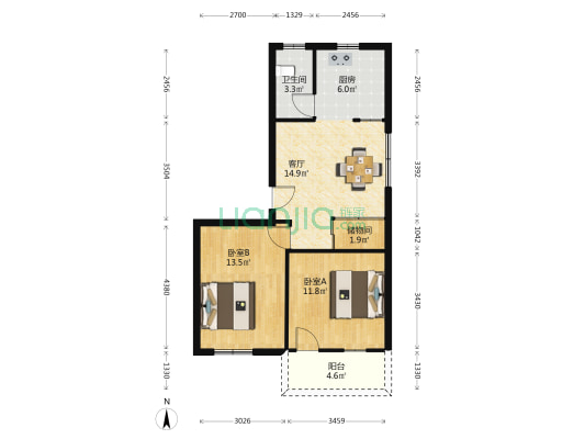 解放路44号 2室1厅1卫 70平方