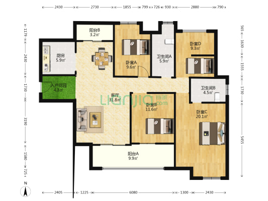 德奥悦东方 4室1厅2卫 141平方