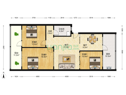 文化西路66号 3室2厅1卫 117平方