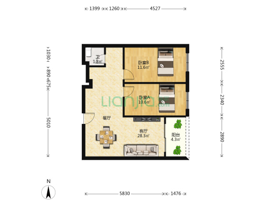 阳光雅筑 2室1厅1卫 77平方