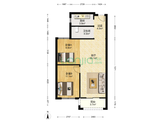 花样年锦绣城B区 2室1厅1卫 77平方