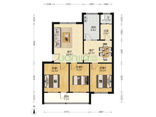 烟厂西二区宿舍 3室2厅1卫 92平方