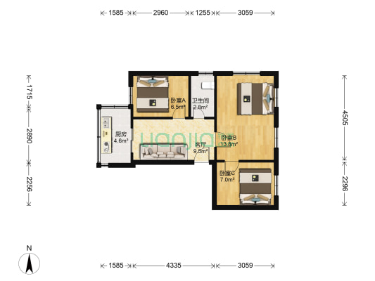 世纪路东段 3室1厅1卫 57平方