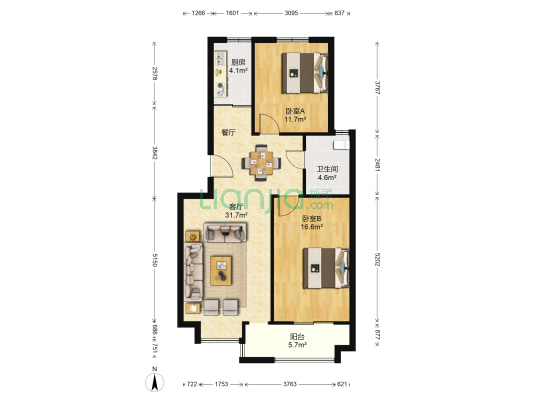 金泽源 2室1厅1卫 90平方