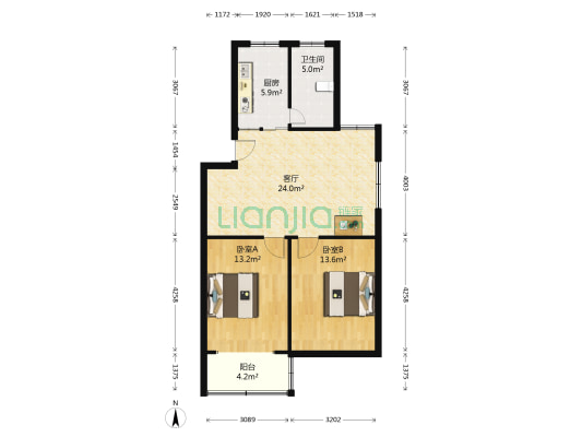 尧安新村 2室1厅1卫 77平方