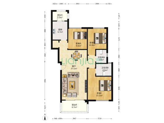 星岛星时区 3室1厅2卫 109平方