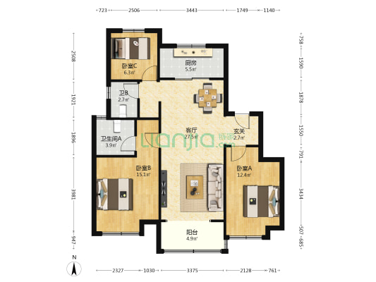 万科北宸之光A4臻园 3室1厅2卫 110平方