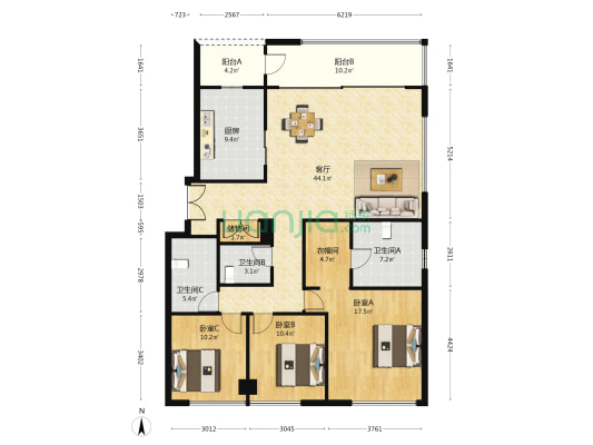 露香园云宸(大境路106弄) 3室1厅3卫 189平方