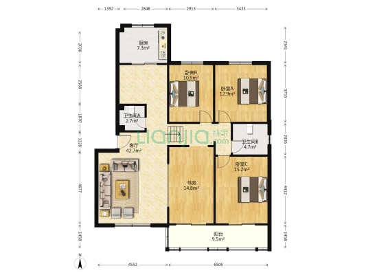 新疆石油花园一期 4室1厅2卫 136平方