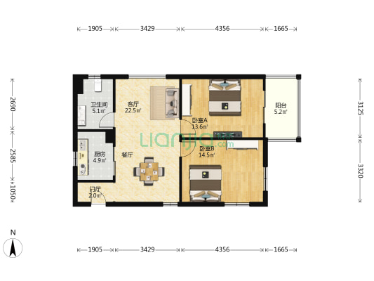 银华苑(静安) 2室1厅1卫 93平方