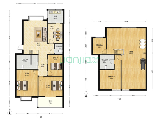 金宇小区 3室2厅3卫 130平方