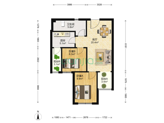 星光之城 2室1厅1卫 67平方