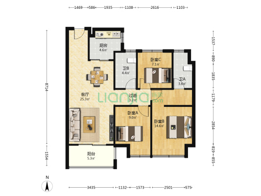 大华公园天下东湖苑 3室1厅2卫 120平方