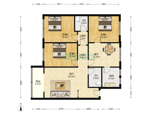双龙大道 3室2厅2卫 126平方
