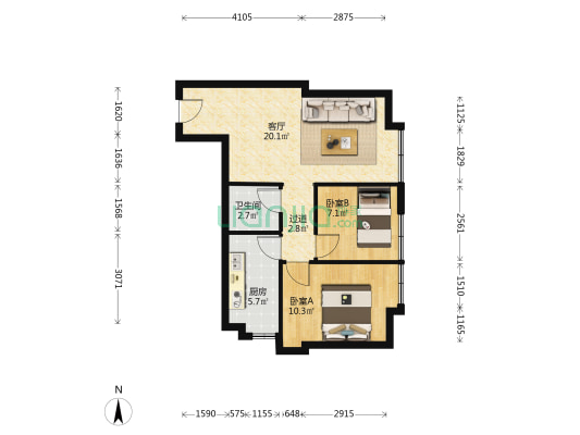 银诚龙悦中心 2室1厅1卫 75平方