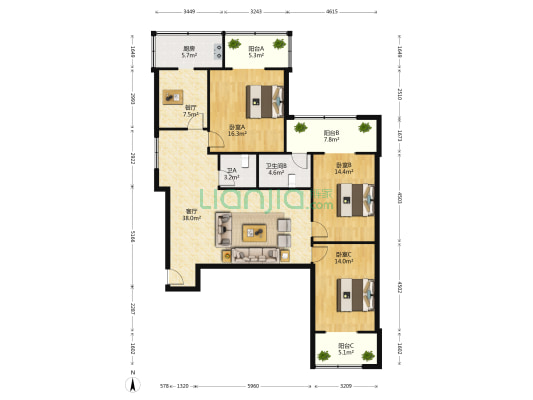 南糠市街48号 3室2厅2卫 122平方