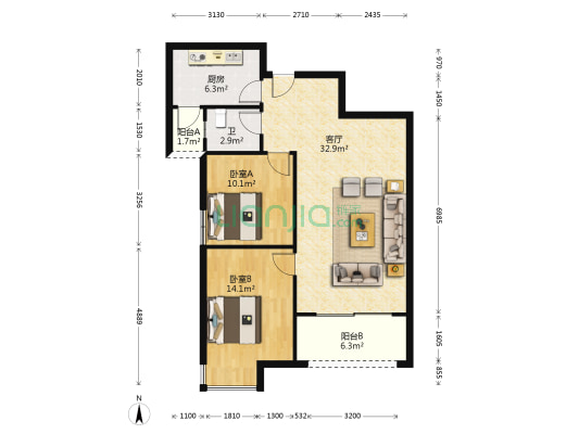 文景领秀 2室1厅1卫 92平方