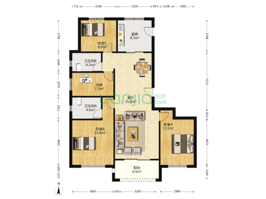 保利天悦三期 4室1厅2卫 142平方