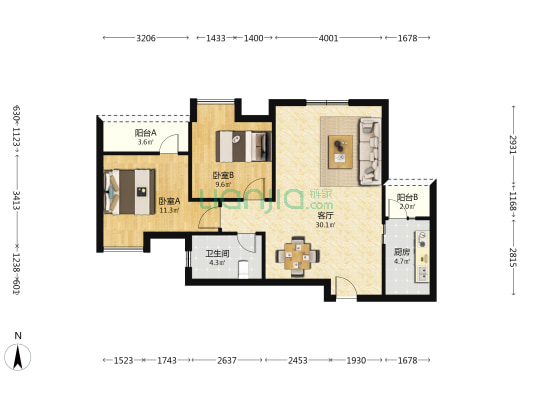凤翔云庭 2室1厅1卫 89平方