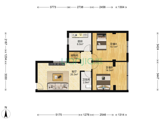 银桥家园 2室1厅1卫 76平方