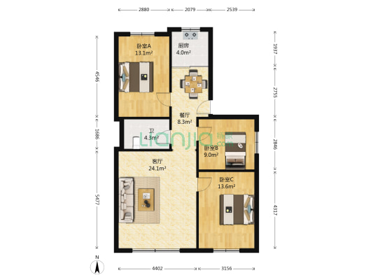火电二公司住宅区 3室2厅1卫 101平方