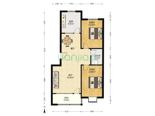 德馨苑 2室1厅1卫 98平方