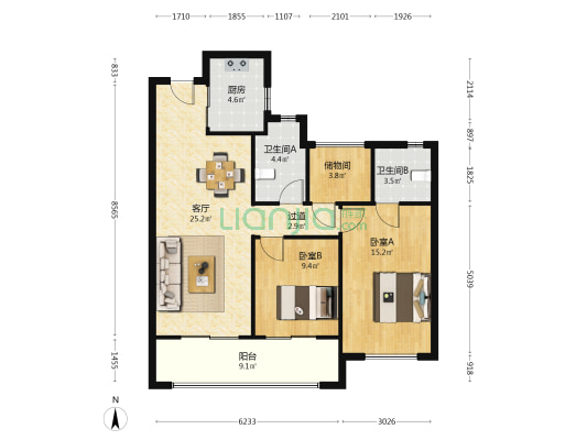 融创凯迪中心 2室1厅2卫 101平方