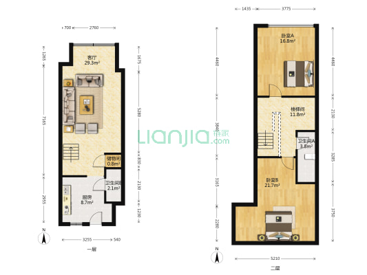 新华红星国际广场 2室1厅2卫 74平方