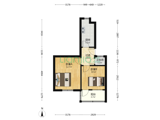 幸福路 2室0厅1卫 44平方