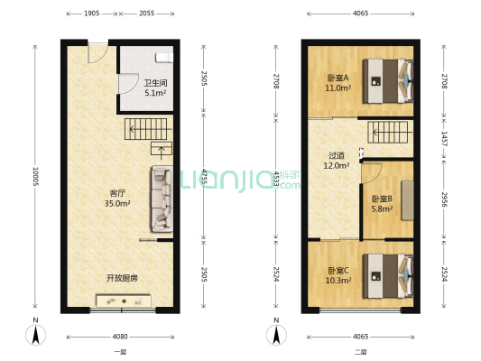 橘子公寓 3室1厅1卫 58平方