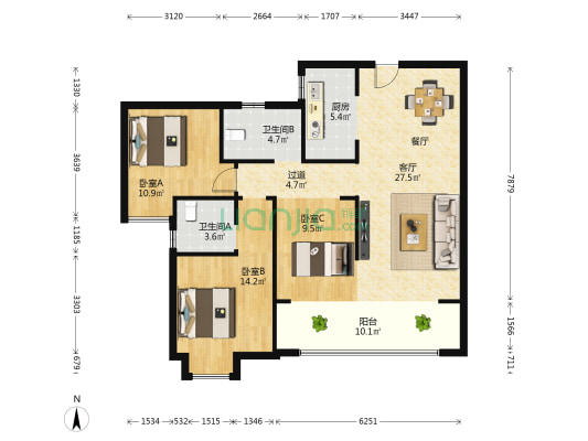 和信·清河城 3室1厅2卫 129平方