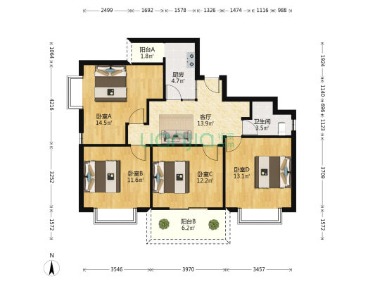 福宇轩 4室1厅1卫 100平方