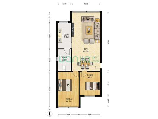 顺兴花园 2室1厅1卫 86平方