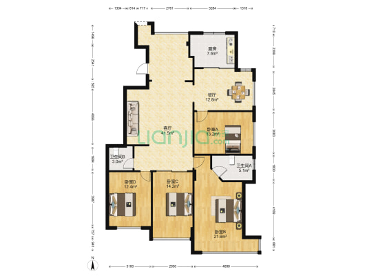 迪鑫天水城 4室2厅2卫 136平方