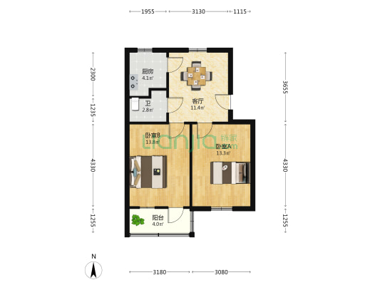 南湖经委宿舍 2室1厅1卫 62平方