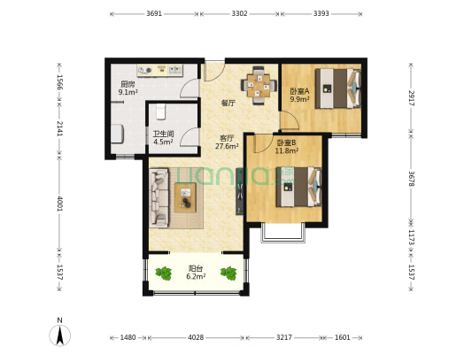 香榭丽舍 2室1厅1卫 97平方