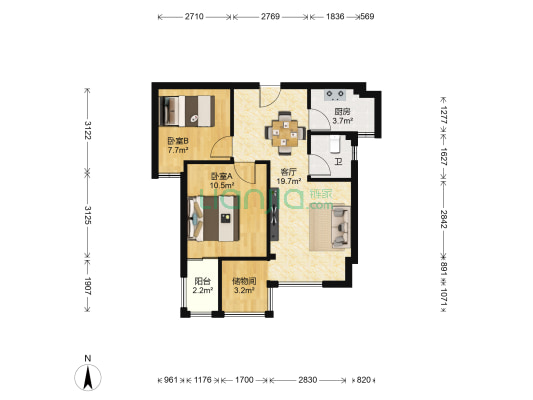 星湖花海 2室1厅1卫 63平方