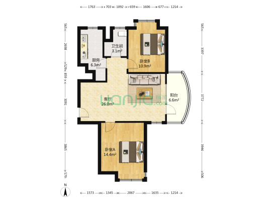 福瀛天麓湖 2室1厅1卫 91平方