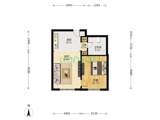 中冶德贤公馆公寓 1室1厅1卫 69平方