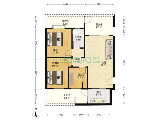 芬芳家园 3室1厅1卫 82平方